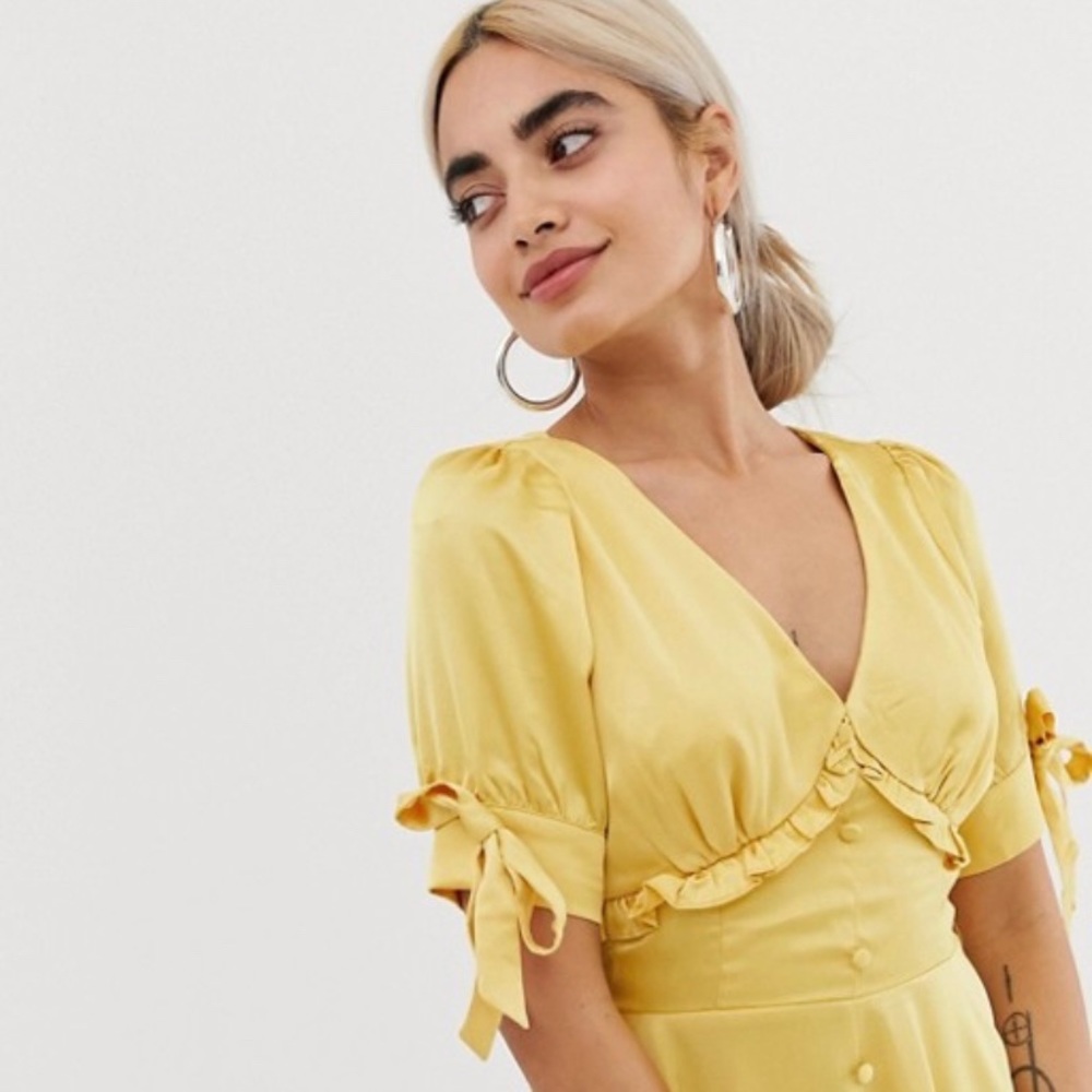 Midi Tea Dress With Frill Detail In Satin